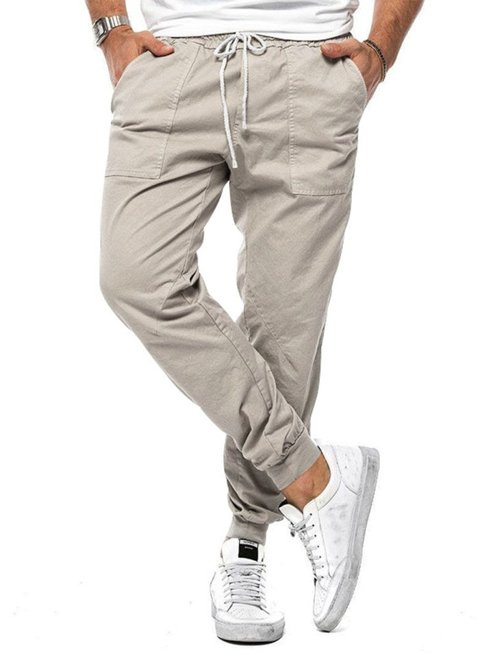 Pantalon décontracté à cordon de serrage de couleur unie pour hommes