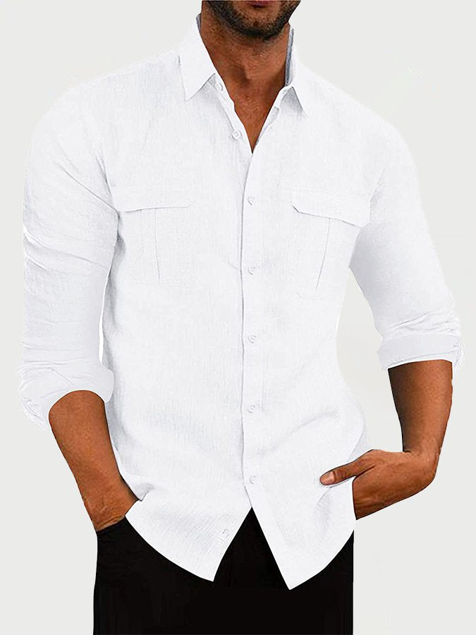 Camisas básicas de algodón y lino para hombre, de manga larga y talla grande