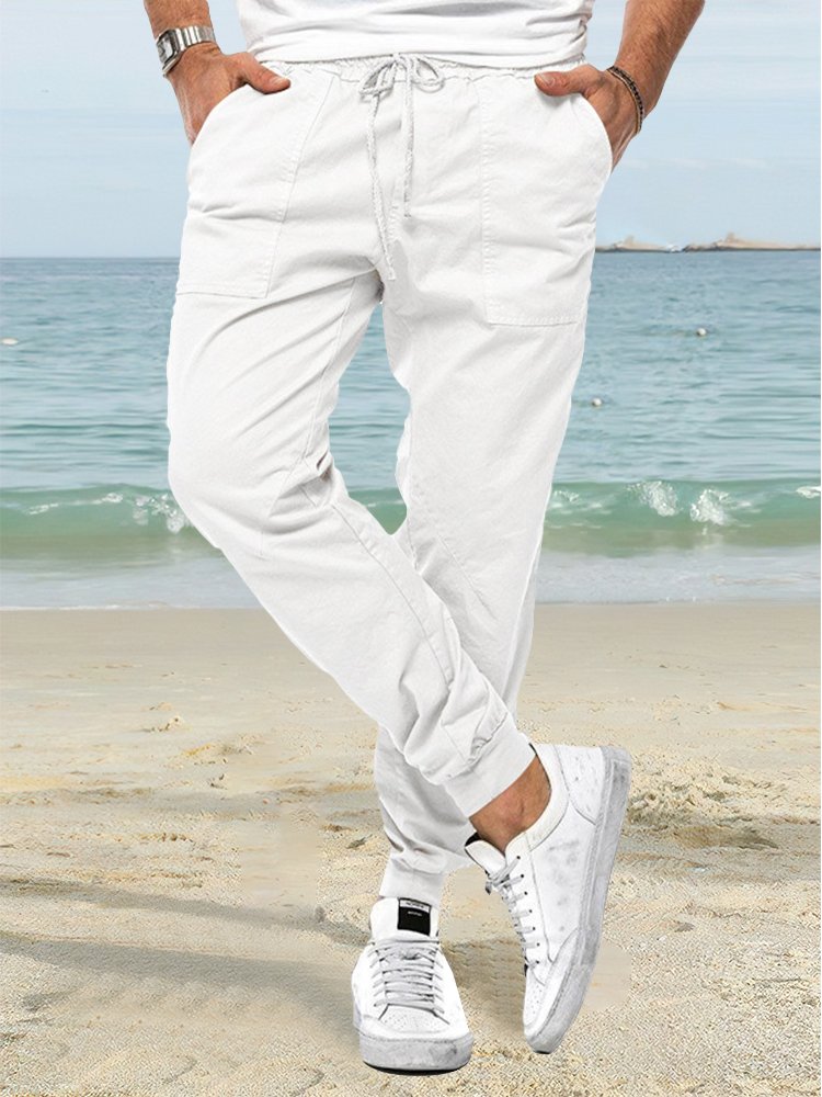 Pantalon décontracté à cordon de serrage de couleur unie pour hommes