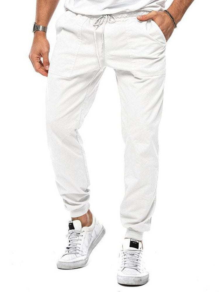 Pantalon décontracté à cordon de serrage de couleur unie pour hommes
