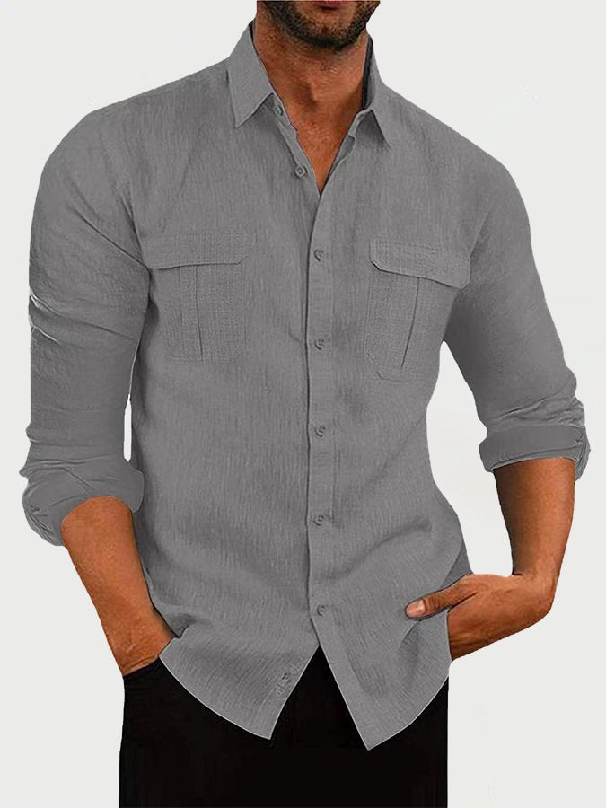 Camisas básicas de algodón y lino para hombre, de manga larga y talla grande