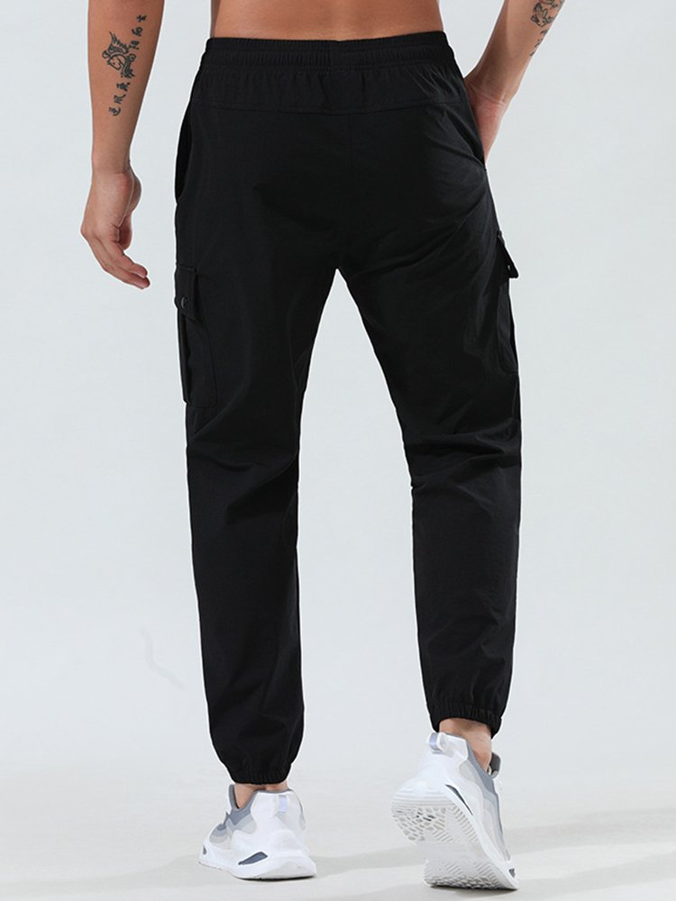 Pantalones de secado rápido para exteriores para hombre, pantalones holgados de tejido elástico con pies de viga, pantalones casuales de fitness