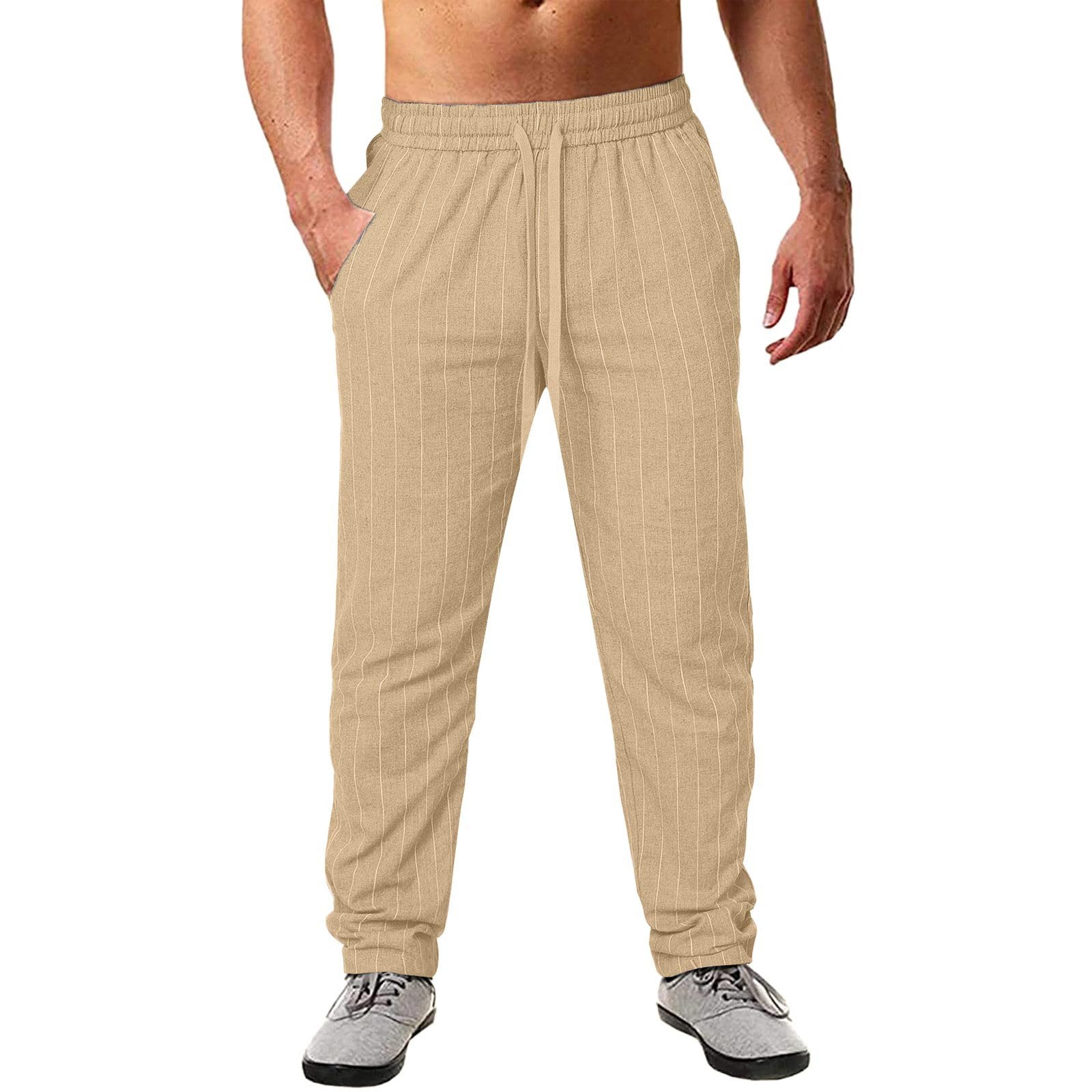 Alohadaddy Beach Holiday Men's Striped Casual Pants Cotton Blend Breathable Comfort Trousers