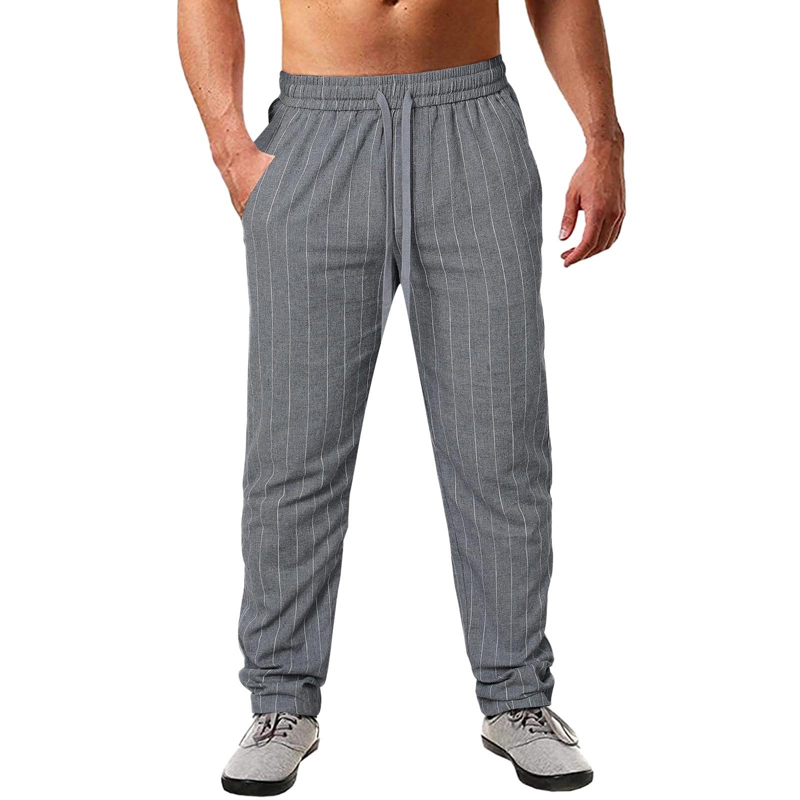 Alohadaddy Beach Holiday Men's Striped Casual Pants Cotton Blend Breathable Comfort Trousers
