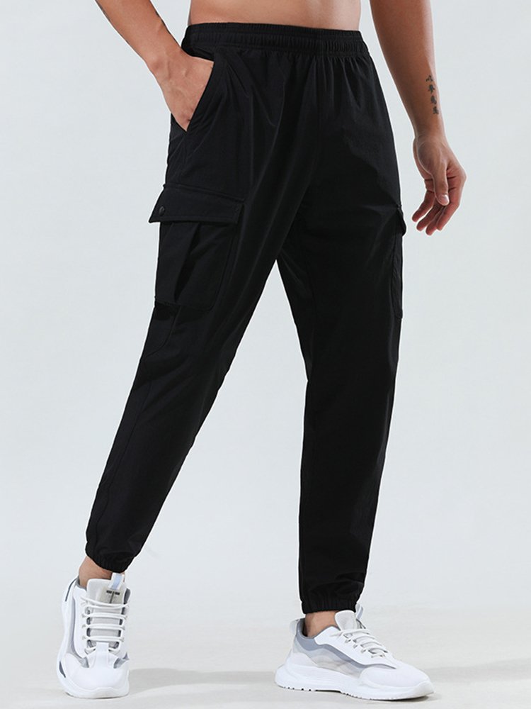 Pantalones de secado rápido para exteriores para hombre, pantalones holgados de tejido elástico con pies de viga, pantalones casuales de fitness