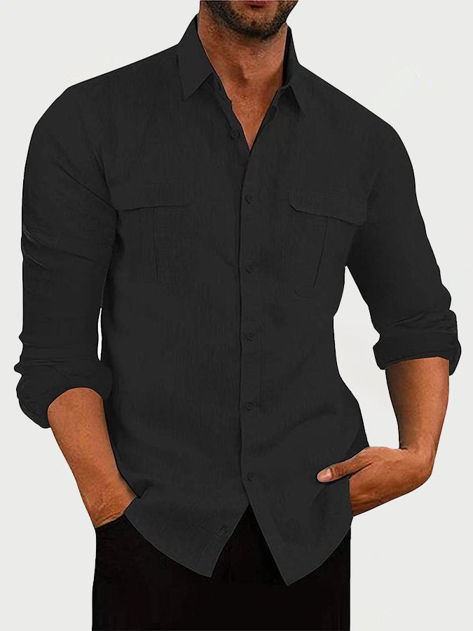 Camisas básicas de algodón y lino para hombre, de manga larga y talla grande