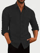 Mens Cotton Linen Basic Series Long Sleeve Plus Size Shirts