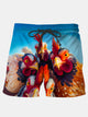 Alohadaddy Vintage Rooster Print Men's Moisture Wicking Quick Dry Swim Trunks Board Shorts