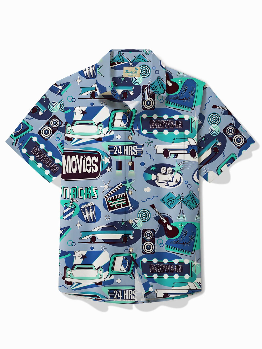 Camisa de manga corta con bolsillos y botones para hombre con estampado geométrico retro Alohadaddy