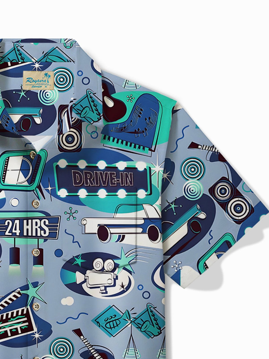 Camisa de manga corta con bolsillos y botones para hombre con estampado geométrico retro Alohadaddy