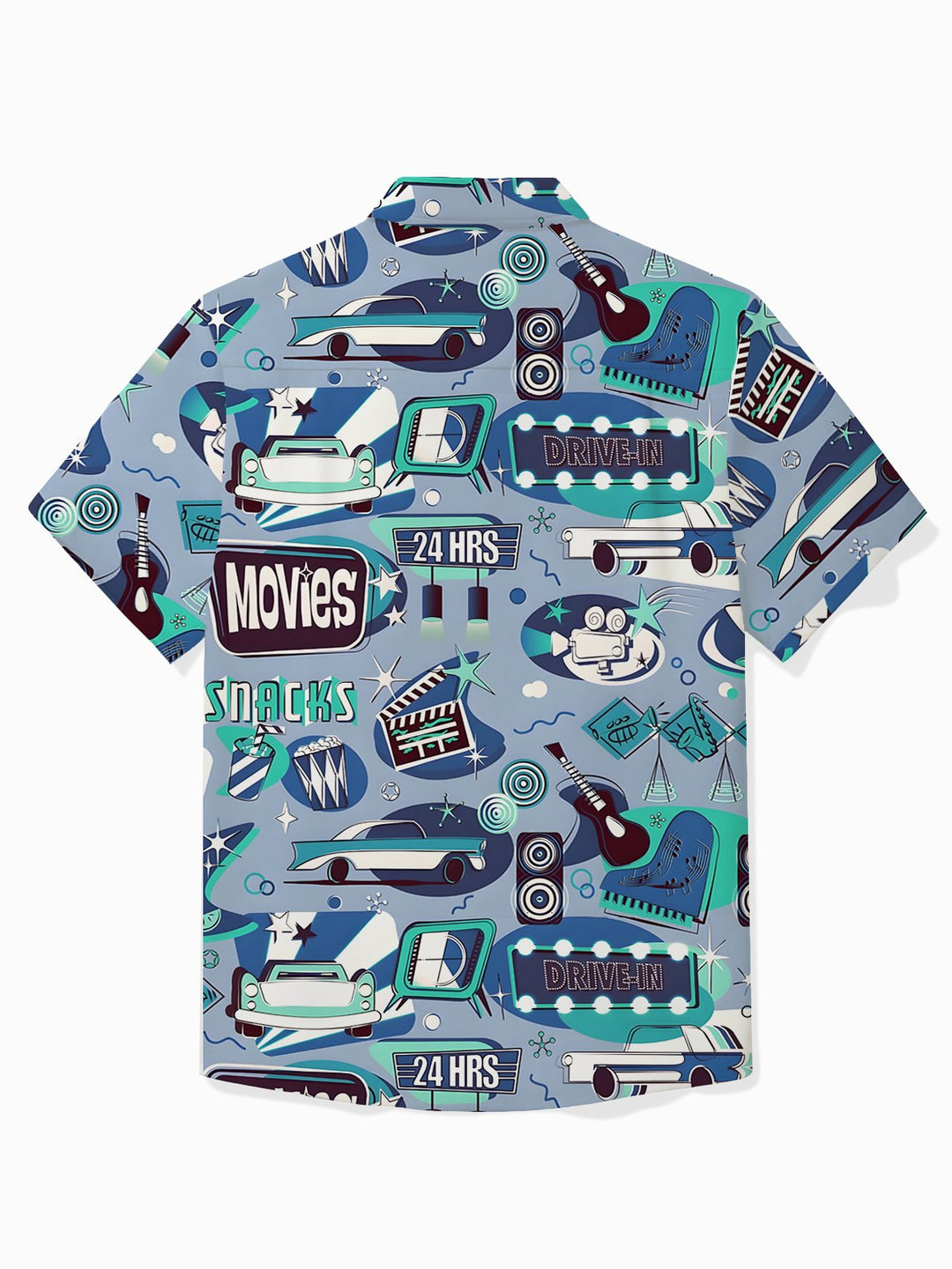 Camisa de manga corta con bolsillos y botones para hombre con estampado geométrico retro Alohadaddy
