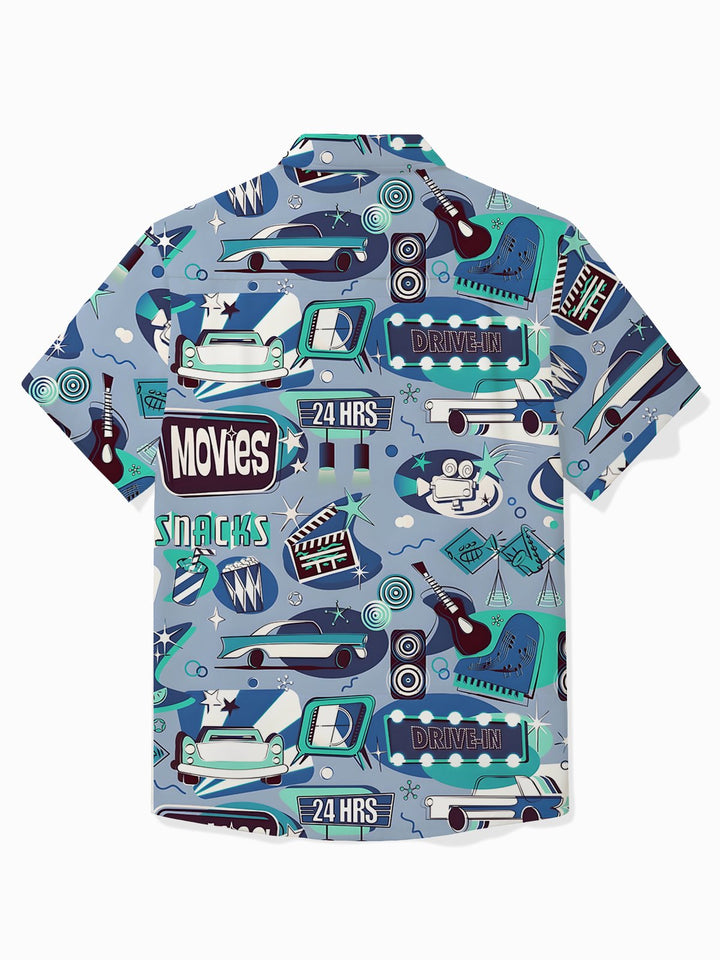 Camisa de manga corta con bolsillos y botones para hombre con estampado geométrico retro Alohadaddy