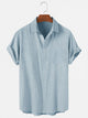 Men's Solid Wrinkle-Free Seersucker Printing Casual Cotton Linen Plus Size Top