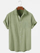 Men's Solid Wrinkle-Free Seersucker Printing Casual Cotton Linen Plus Size Top