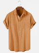 Men's Solid Wrinkle-Free Seersucker Printing Casual Cotton Linen Plus Size Top