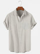 Men's Solid Wrinkle-Free Seersucker Printing Casual Cotton Linen Plus Size Top