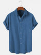 Men's Solid Wrinkle-Free Seersucker Printing Casual Cotton Linen Plus Size Top