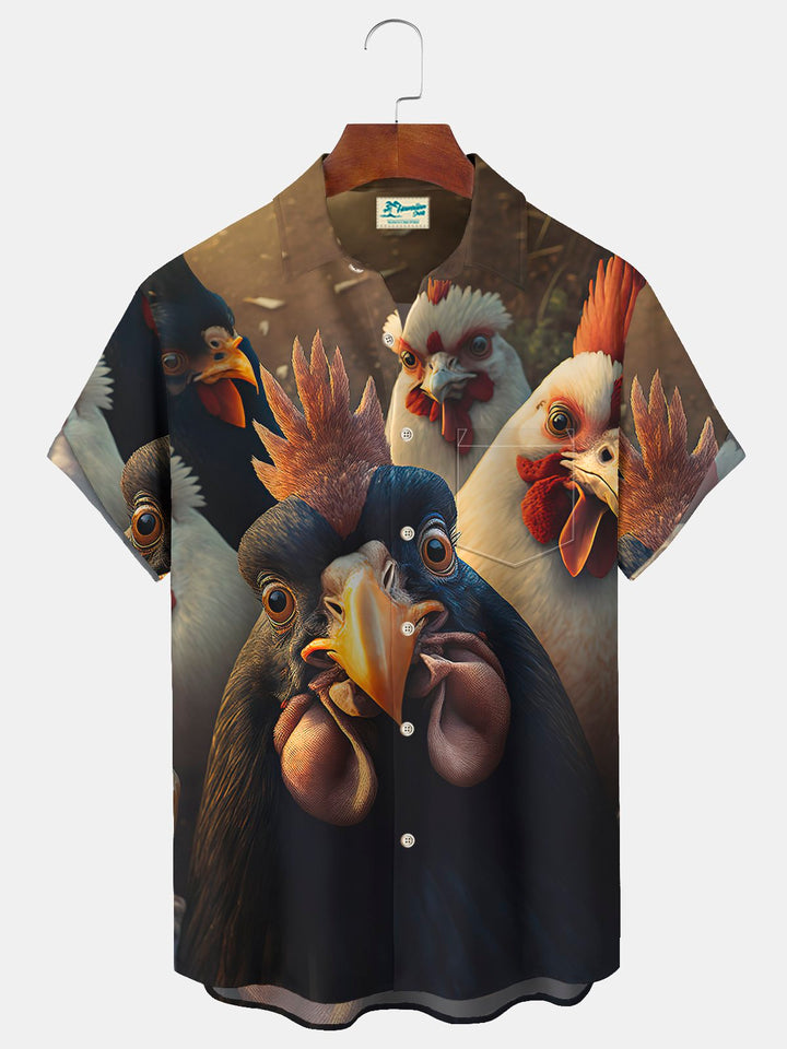Camisa hawaiana extragrande con bolsillo y estampado de gallo para playa para hombre de Alohadaddy