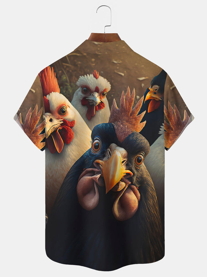 Camisa hawaiana extragrande con bolsillo y estampado de gallo para playa para hombre de Alohadaddy
