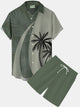 Alohadaddy Hawaiian Coconut Tree Print Men's Button Pocket Two-Piece Short Sleeve Shirt And Shorts Set