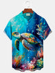 Alohadaddy Hawaiian Turtle Print Men's Button Pocket Shirt