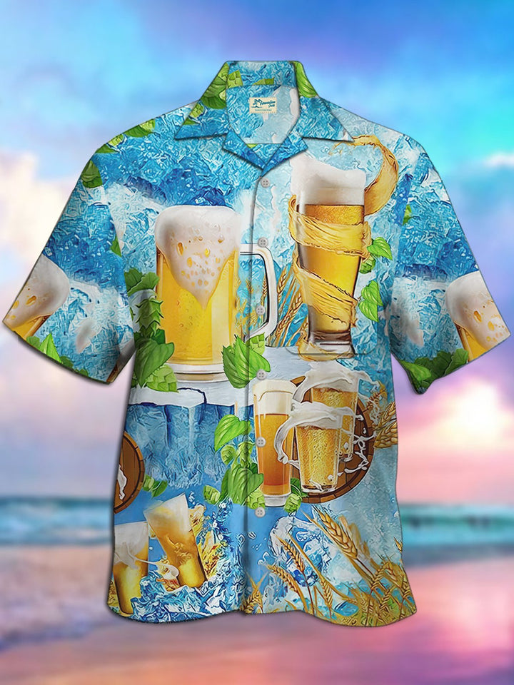 Camisa hawaiana de manga corta extragrande con cuello tipo campamento y estampado de cerveza Alohadaddy para hombre, para playa, con bolsillos