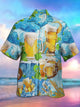 Alohadaddy Beer Print Camp Collar Beach Men's Hawaiian Oversized Short Sleeve Shirt with Pockets