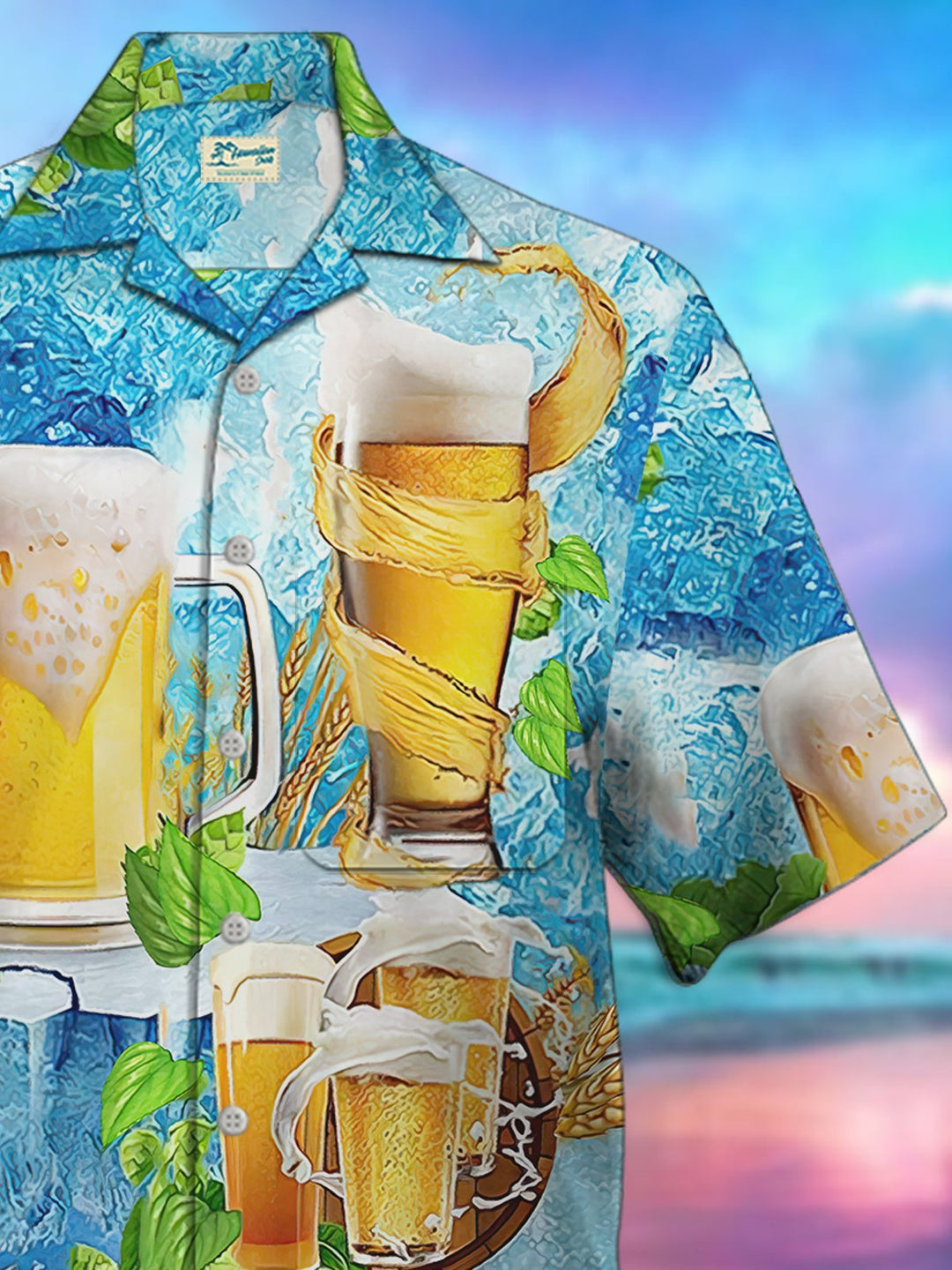 Camisa hawaiana de manga corta extragrande con cuello tipo campamento y estampado de cerveza Alohadaddy para hombre, para playa, con bolsillos