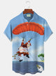 Alohadaddy Summer Christmas Santa Print Beach Men's Hawaiian Oversized Shirt with Pockets