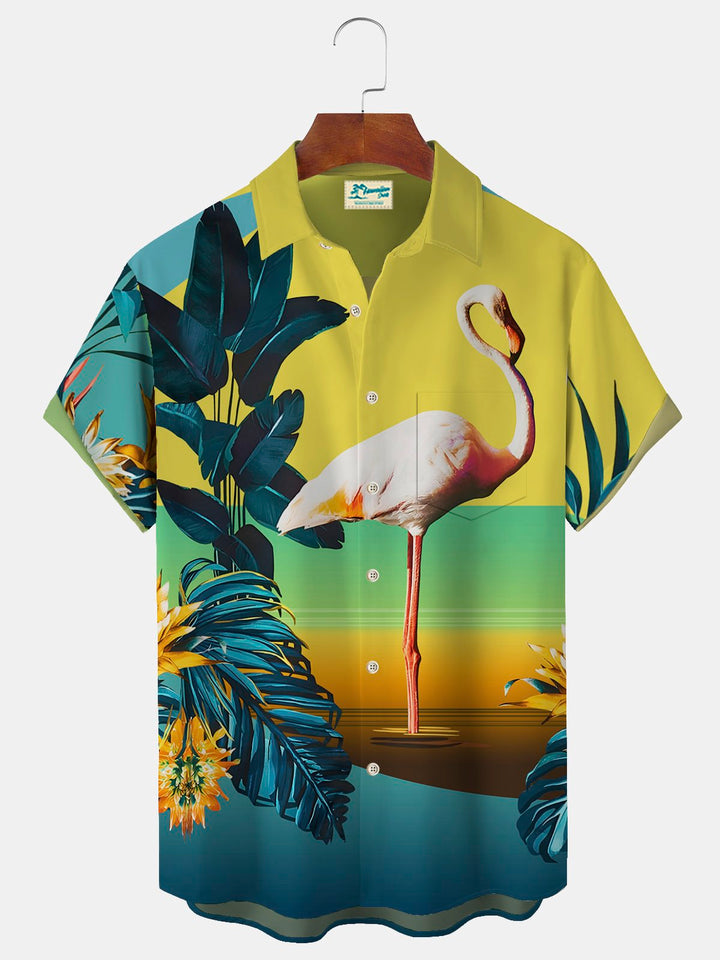 Chemise hawaïenne surdimensionnée pour homme avec poches et imprimé dégradé de flamants roses Alohadaddy