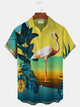 Alohadaddy Flamingo Gradient Print Beach Men's Hawaiian Oversized Shirt with Pockets