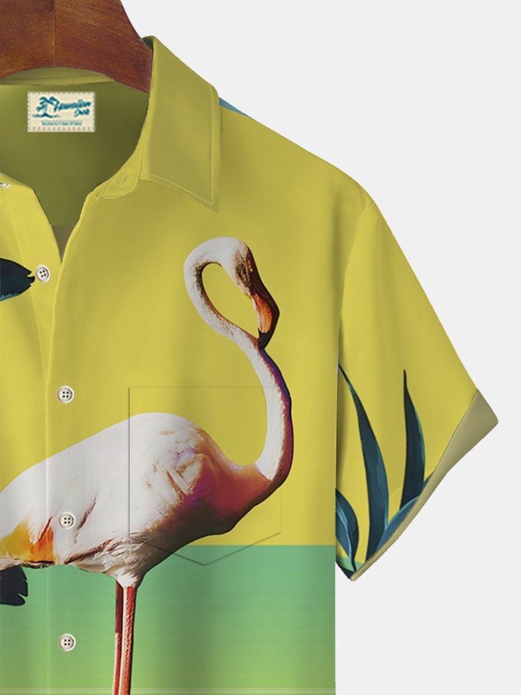 Chemise hawaïenne surdimensionnée pour homme avec poches et imprimé dégradé de flamants roses Alohadaddy