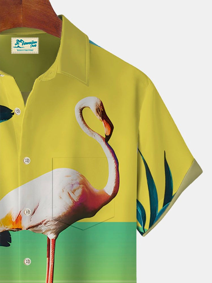 Chemise hawaïenne surdimensionnée pour homme avec poches et imprimé dégradé de flamants roses Alohadaddy