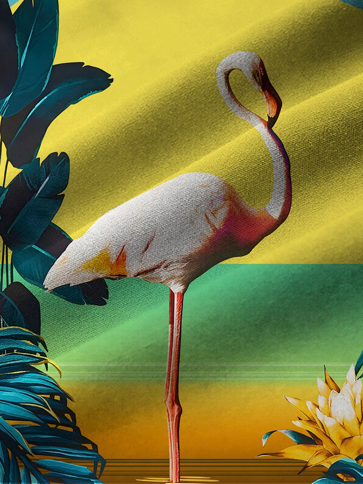 Chemise hawaïenne surdimensionnée pour homme avec poches et imprimé dégradé de flamants roses Alohadaddy