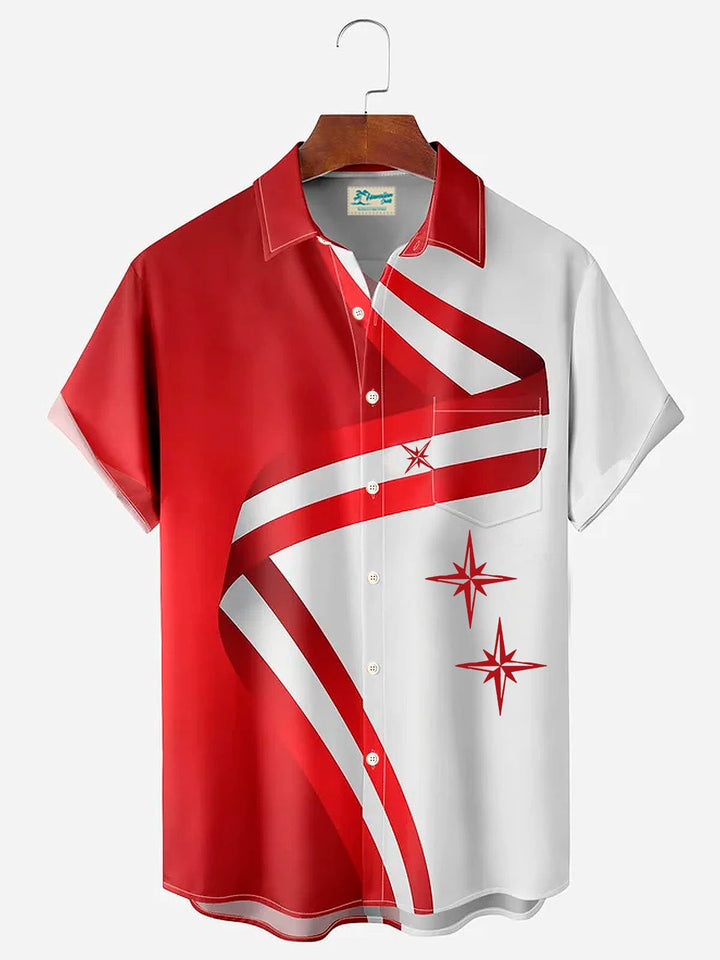 Camisa con bolsillos abotonados para hombre con estampado geométrico degradado de Alohadaddy Art
