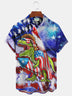 Alohadaddy American Flag Dinosaur Print Beach Men's Hawaiian Oversized Short Sleeve Shirt with Pockets