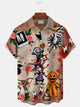 Alohadaddy Halloween Skull Pumpkin Printed Men's Button Down Pocket Short Sleeve Shirt