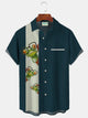 Alohadaddy Frog Casual Bowling Shirt with Glasses Print  Men's Oversized Shirt with Pockets