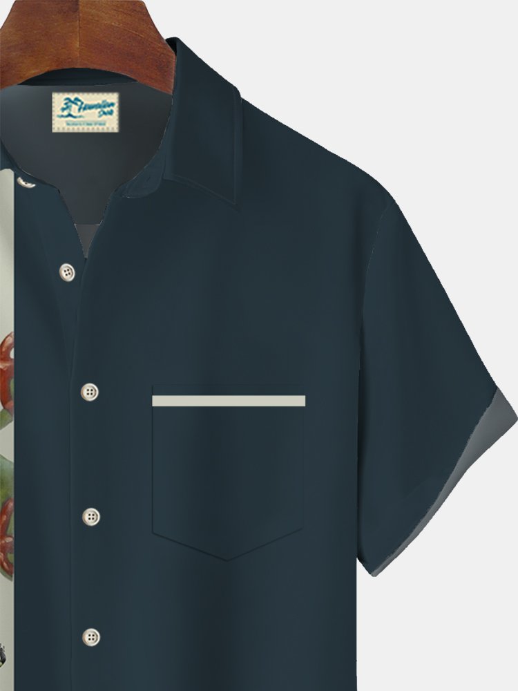 Alohadaddy Frog Casual Bowling Shirt with Glasses Print  Men&