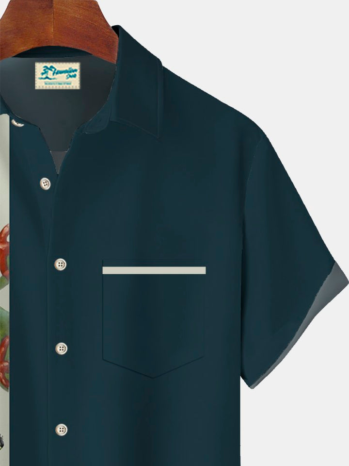 Alohadaddy Frog Casual Bowling Shirt with Glasses Print  Men&