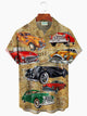 Alohadaddy Classic Cars In The City Print  Men's Hawaiian Oversized Shirt with Pockets