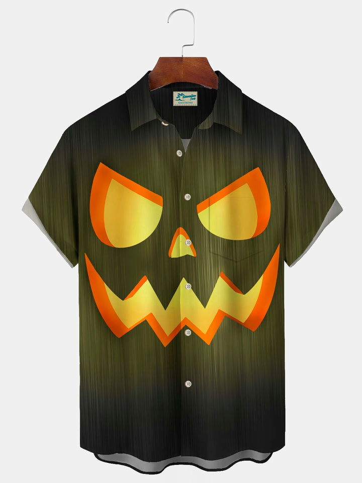 Alohadaddy Halloween Pumpkin Smiley Face Textured Print Men&