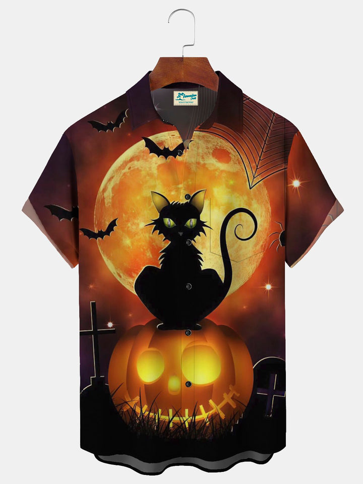 Alohadaddy Halloween Pumpkin Black Cat Cross Print  Men&