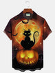 Alohadaddy Halloween Pumpkin Black Cat Cross Print  Men's Hawaiian Oversized Shirt with Pockets