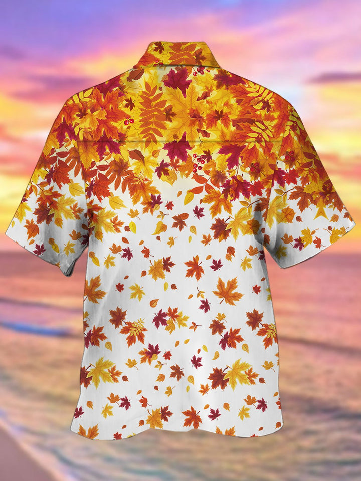 Alohadaddy Maple Leaf Print Camp Collar Beach Men&