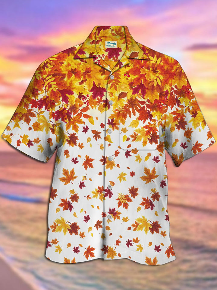 Alohadaddy Maple Leaf Print Camp Collar Beach Men&