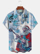 Alohadaddy Musical Note Santa Print  Men's Hawaiian Oversized Shirt with Pockets