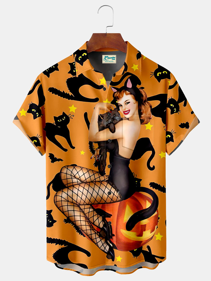 Alohadaddy Halloween Black Cat Print Beach Men&