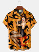 Alohadaddy Halloween Black Cat Print Beach Men's Hawaiian Oversized Shirt with Pockets