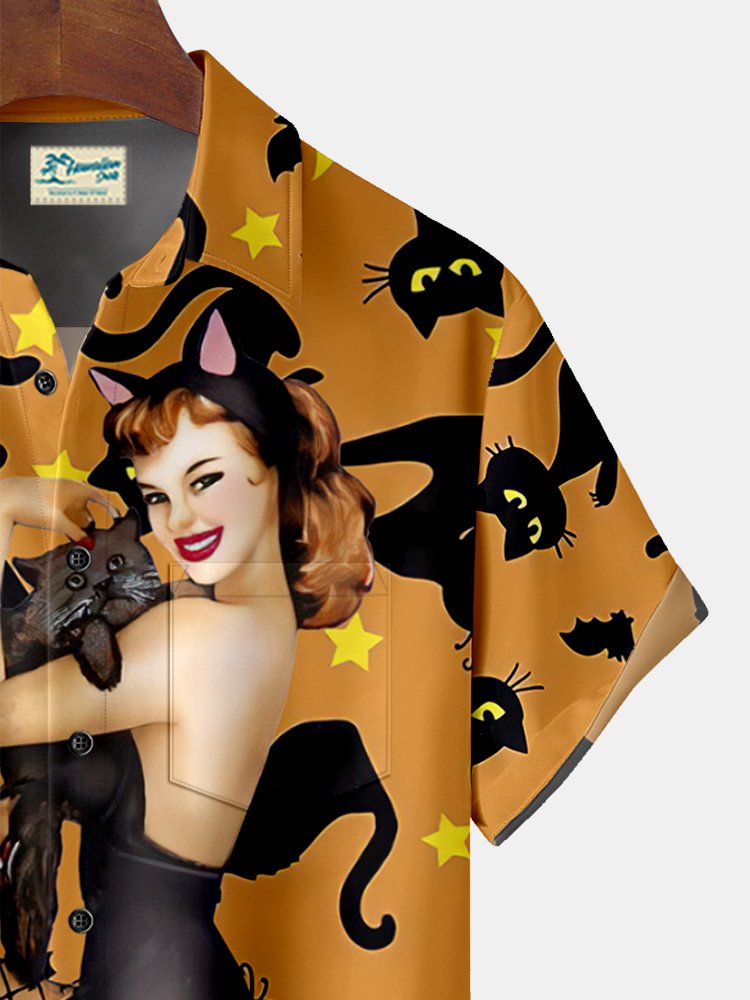 Alohadaddy Halloween Black Cat Print Beach Men&